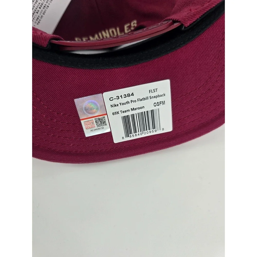 Nike Florida State FSU Pro Cap Youth One Size Team Issued Crimson Flatbill Hat